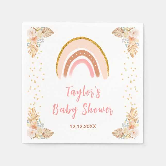 Boho Rainbow Pink Baby Shower Napkins (Front)