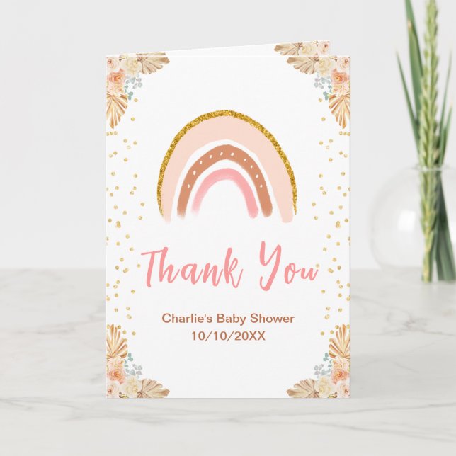 Boho Rainbow Pink Baby Shower Thank You (Front)