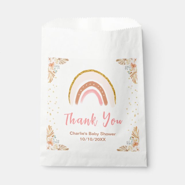 Boho Rainbow Pink Baby Shower Thank You Favor Bag (Front)