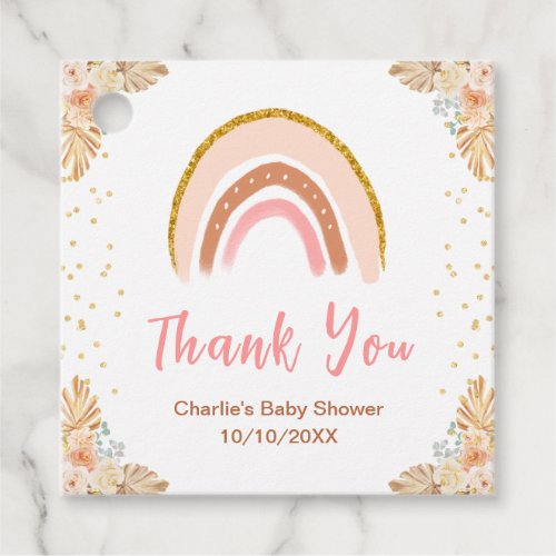 Boho Rainbow Pink Baby Shower Thank You Favor Tags