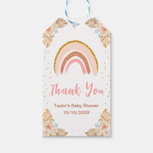 Boho Rainbow Pink Baby Shower Thank You Gift Tags