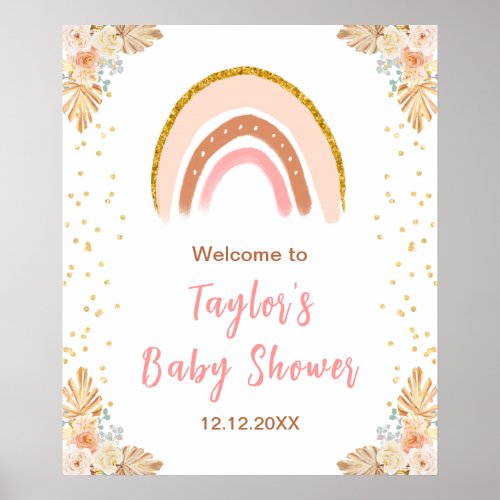 Boho Rainbow Pink Baby Shower Welcome Poster