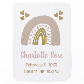 boho rainbow pink blush baby girl birth stats blanket