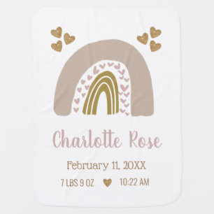 boho rainbow pink blush baby girl birth stats blanket