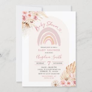 Boho Rainbow Pink Floral Baby Shower Invitation