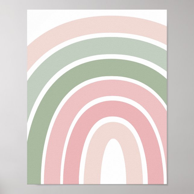 Boho Rainbow Pink & Green Girls Room Poster (Front)