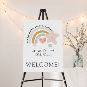 Boho Rainbow Pink Heart Girl Baby Shower Foam Board