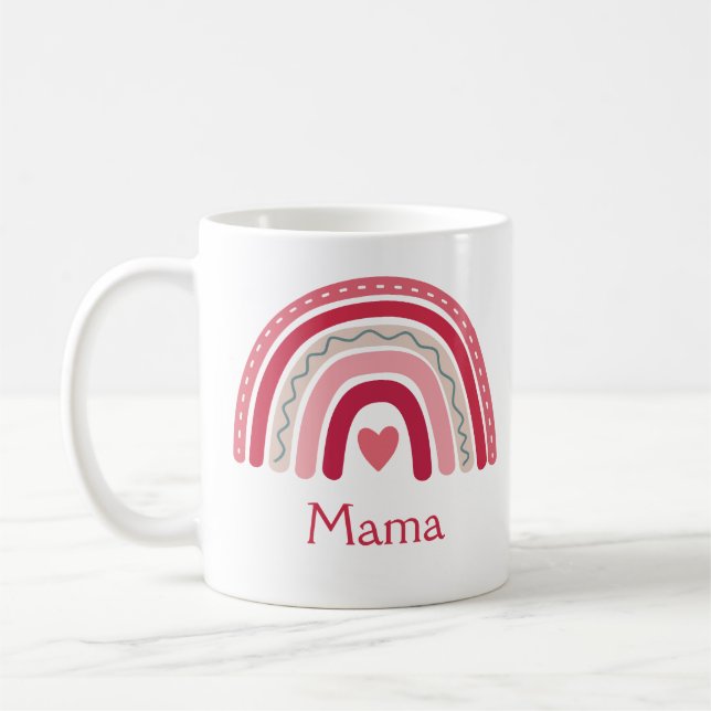 Boho Rainbow Pink Heart Mama Coffee Mug (Left)