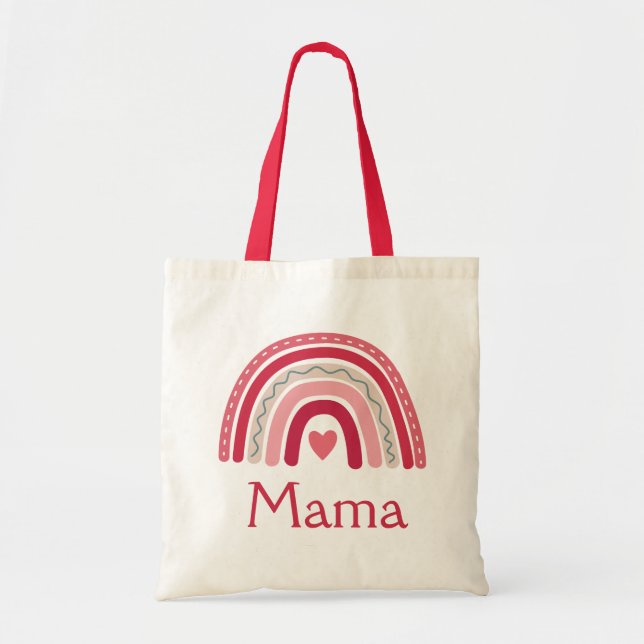 Boho Rainbow Pink Heart Mama  Tote Bag (Front)