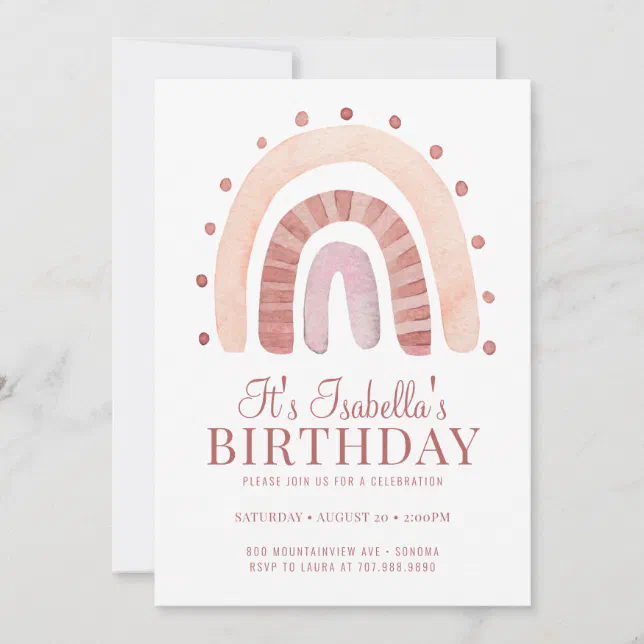 Boho Rainbow Pink Kid's Birthday Party Invitation | Zazzle