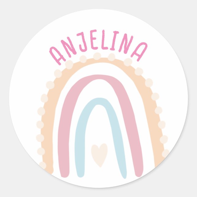 Boho rainbow pink kids name sticker (Front)