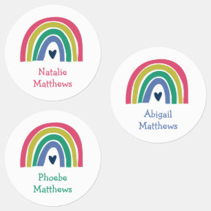 Boho Rainbow Pink Navy Mustard Name Waterproof Labels