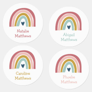 Boho Rainbow Pink Navy Name Iron On Clothing Labels
