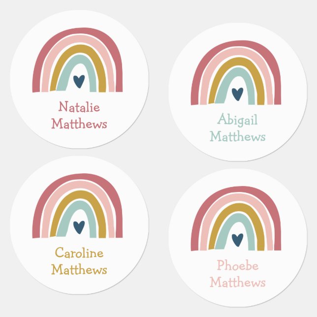 Boho Rainbow Pink Navy Name Iron On Clothing Labels (Group)