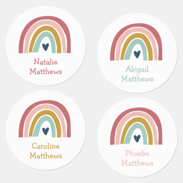 Boho Rainbow Pink Navy Name Iron On Clothing Labels | Zazzle