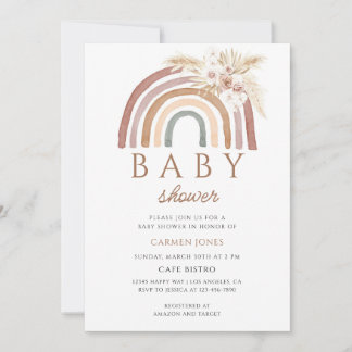 Boho Rainbow Pink Pampas Baby Shower Invitation