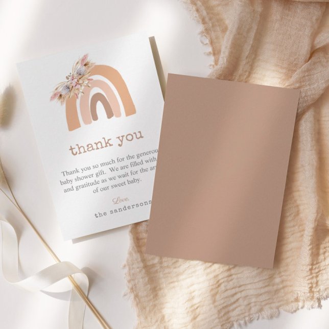 Boho Rainbow Pink Pampas Grass Baby Shower Thank You Card (Creator Uploaded)