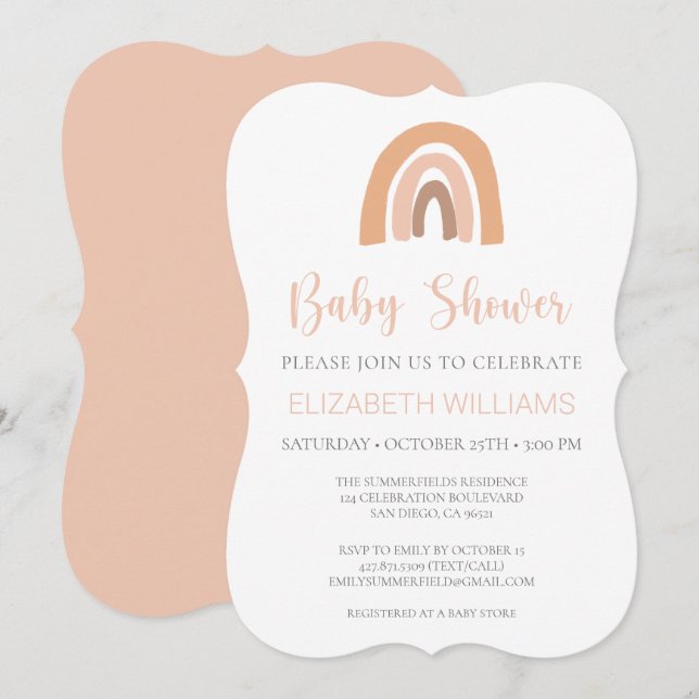 Boho Rainbow Pink Pastel Baby Shower Invitation (Front/Back)