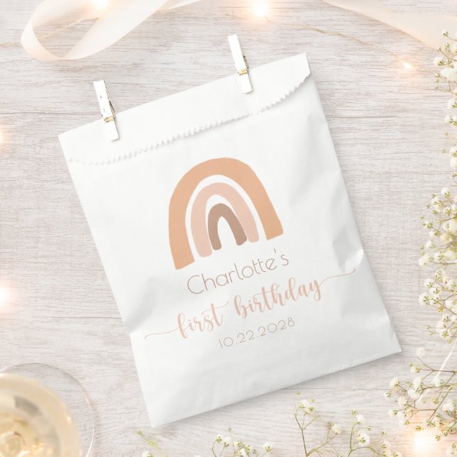 Boho Rainbow Pink Pastel First Birthday Favor Bag (Clipped)