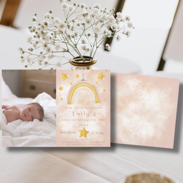 Boho rainbow pinky magic dust gold stars Party Invitation (Creator Uploaded)