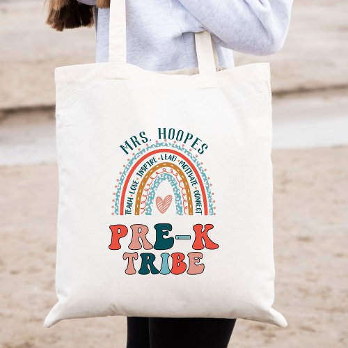 Boho Rainbow Pre_K Tribe Teacher Squad Gift Custom Tote Bag