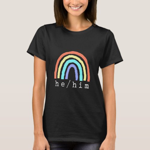Boho Rainbow Pronouns He Him Pride Lbgtqia  T_Shirt