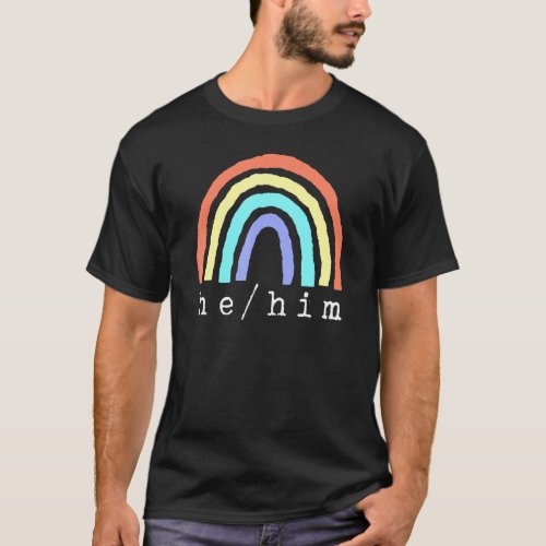 Boho Rainbow Pronouns He Him Pride Lbgtqia T_Shirt