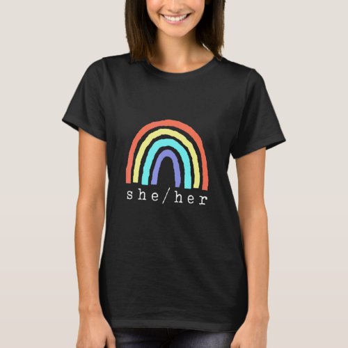 Boho Rainbow Pronouns She Her Pride Lbgtqia  T_Shirt