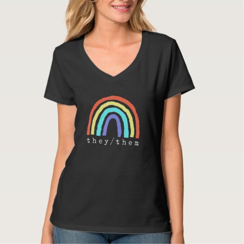 Boho Rainbow Pronouns They Them Pride Lbgtqia  T_Shirt