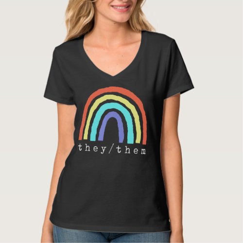 Boho Rainbow Pronouns They Them Pride Lbgtqia  T_Shirt