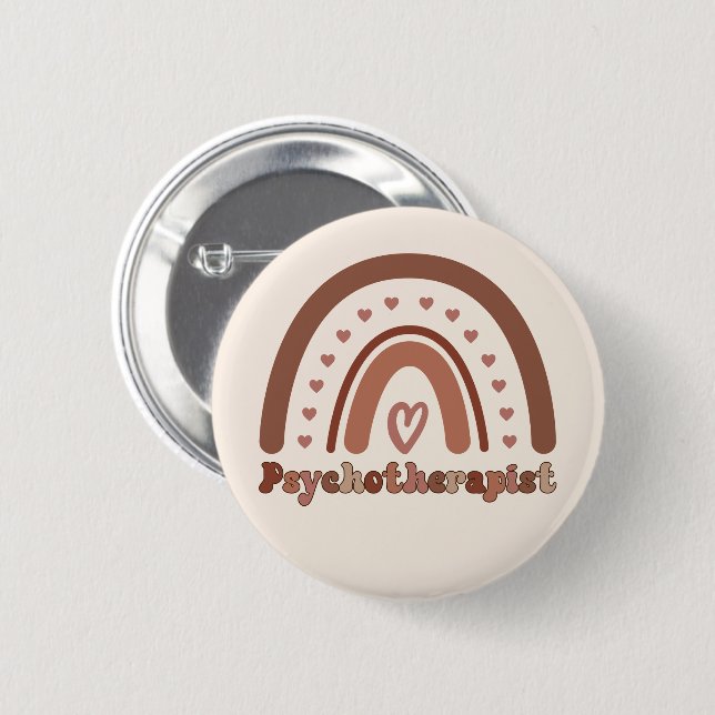 Boho Rainbow Psychotherapist Therapist Button (Front & Back)