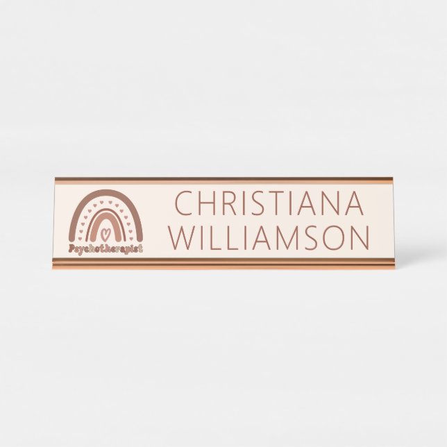Boho Rainbow Psychotherapist Therapist Desk Name Plate (Front)
