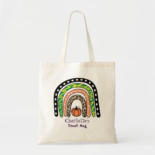 Boho Rainbow Pumpkin Halloween Trick or Treat Tote Bag