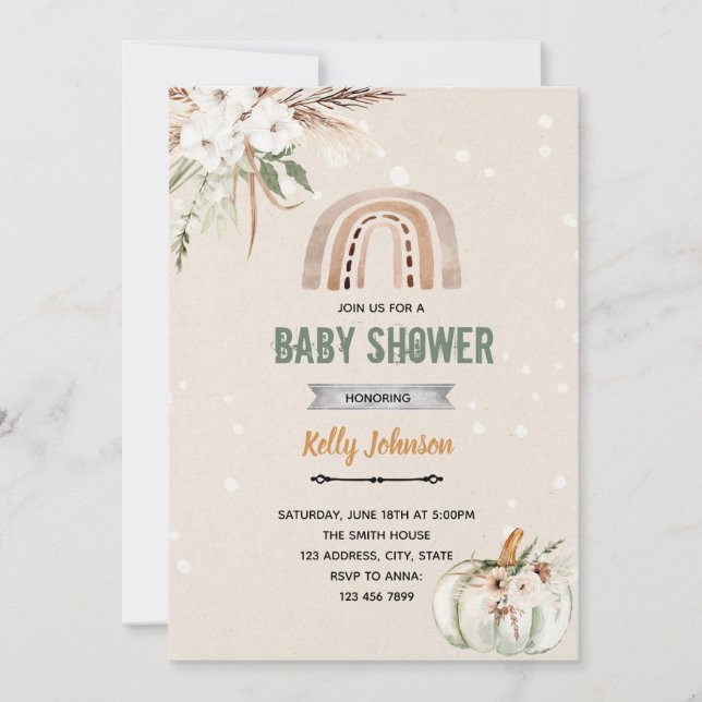 Boho rainbow pumpkin theme invitation (Front)