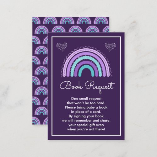 Boho Rainbow Purple Baby Shower Book Request Enclosure Card
