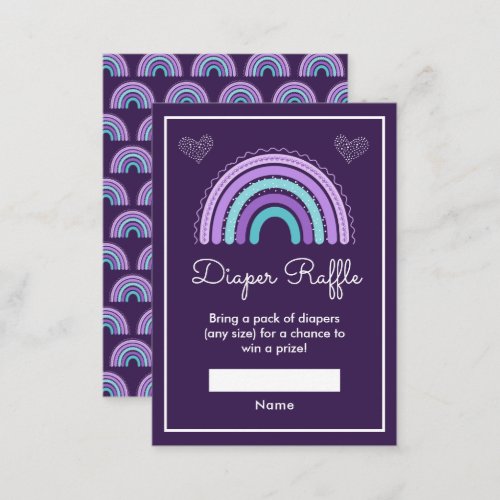 Boho Rainbow Purple Baby Shower Diaper Raffle Enclosure Card