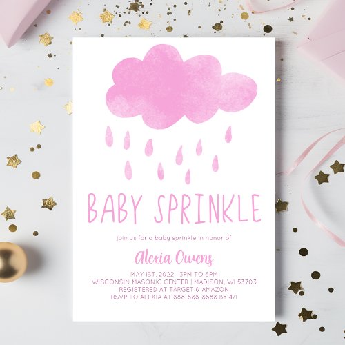Boho Rainbow Rain Cloud Pink Baby Shower Sprinkle Invitation