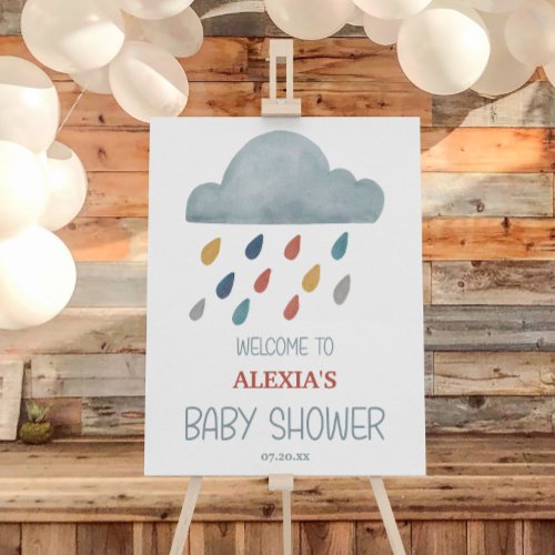 Boho Rainbow Raincloud Baby Shower Welcome Sign