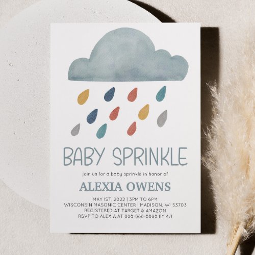 Boho Rainbow Raincloud Rain Baby Shower Sprinkle Invitation