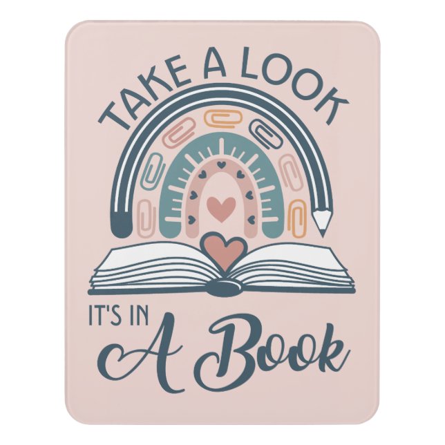 Boho Rainbow Reading It's in a Book Door Sign (Contemporary Vert)