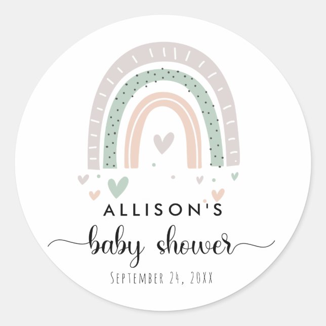 Boho Rainbow Sage Baby Shower Classic Round Sticker (Front)
