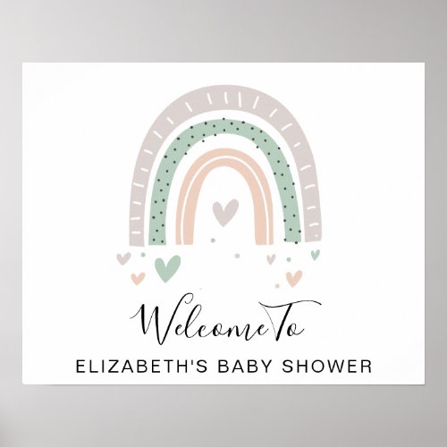 Boho Rainbow Sage Baby Shower Welcome Poster
