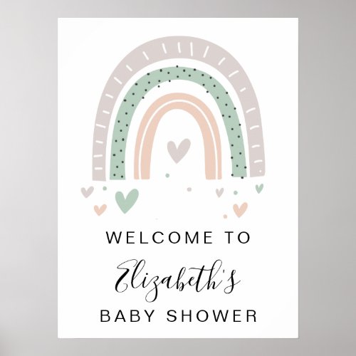 Boho Rainbow Sage Baby Shower Welcome Poster