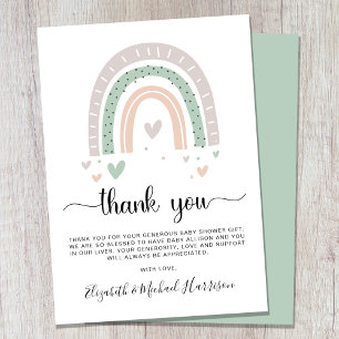 Boho Rainbow Sage Green Baby Shower Thank You Card