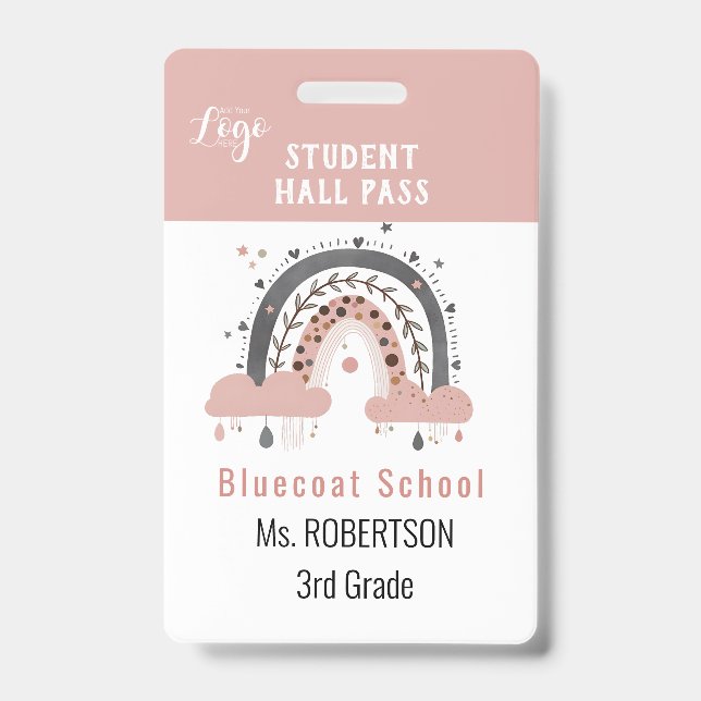 Boho rainbow School teacher or student pass Badge (Front)