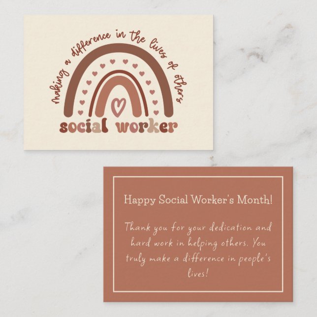 Boho Rainbow Social Worker Appreciation Note Card (Front/Back)