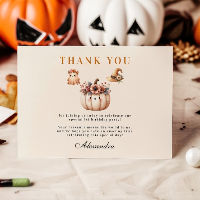 Boho Rainbow Spooky First Birthday Thank You Card (Creator Uploaded)