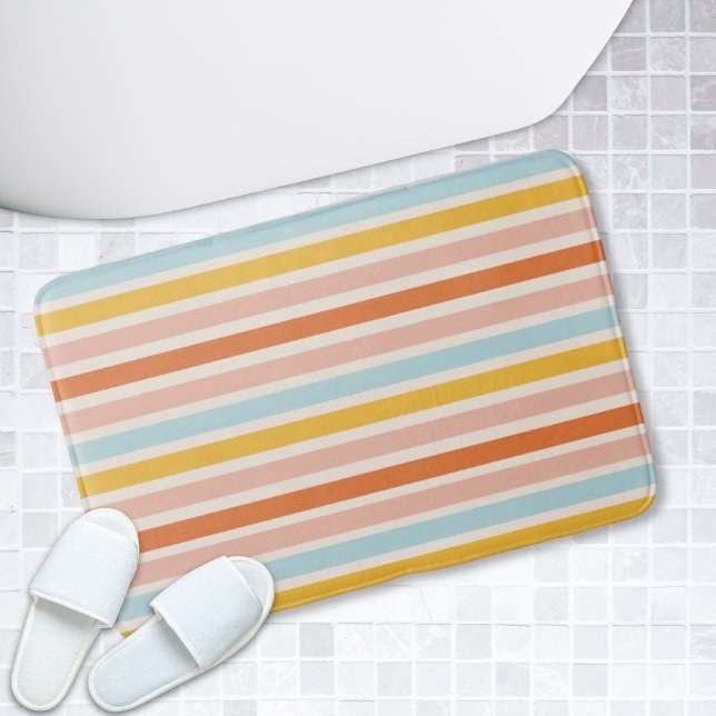 Boho Rainbow Stripe Pink Red Blue Yellow Bath Mat (Boho Rainbow Stripe Pink Red Blue Yellow Bath Mat
)