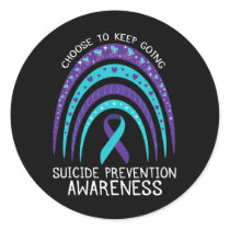 Boho Rainbow Suicide Awareness Mental Health  Classic Round Sticker