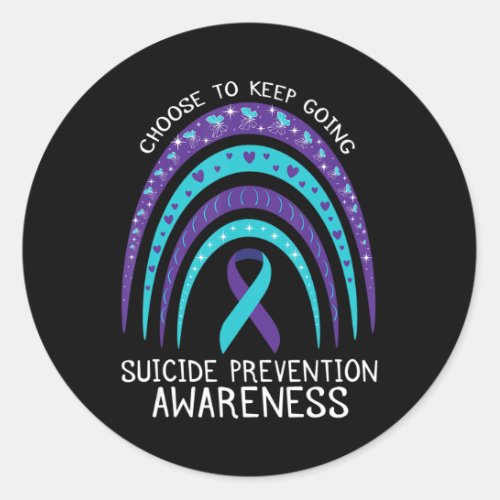 Boho Rainbow Suicide Awareness Mental Health  Classic Round Sticker